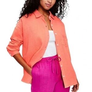 Lou & Grey Triple Cloth Button Down Coral Gauze Cotton Shirt Size XXL